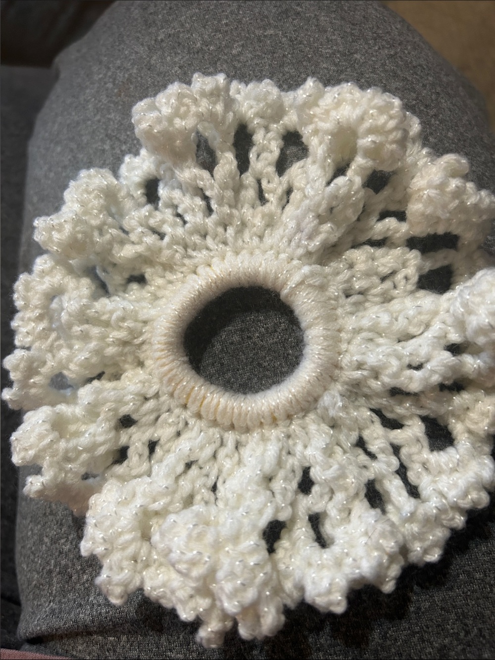 Handmade White Crochet Hair Scrunchie